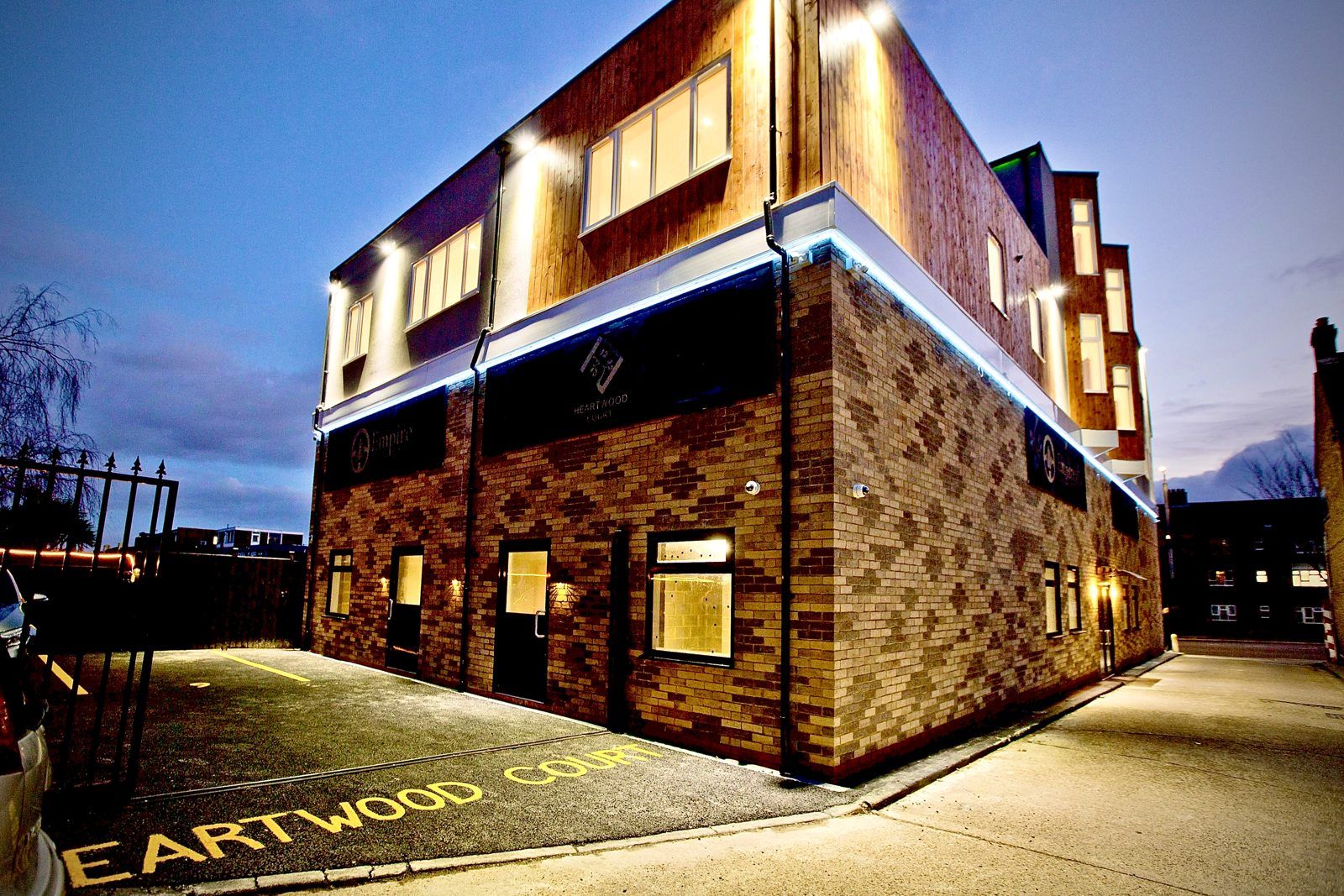 Heartwood Court at dusk